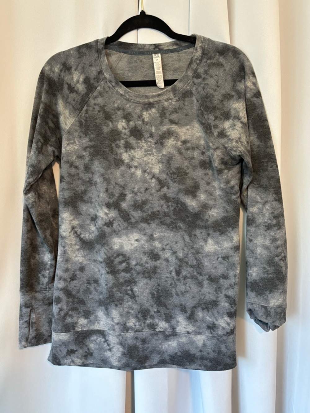 RBX Active Sweatshirt Gray Tie Dye Small Thumb Holes Lightweight Sweater Yoga